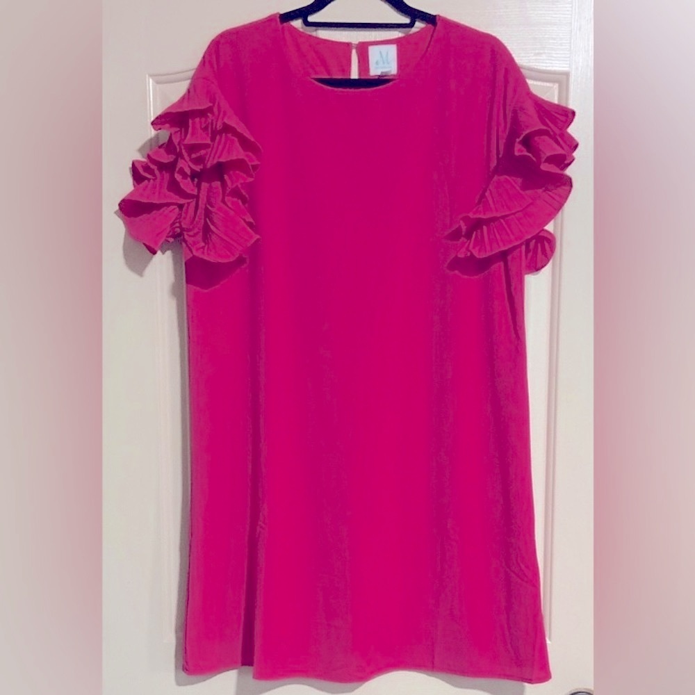 NWOT - Vibrant Pink Ruffle Sleeve Dress - XL